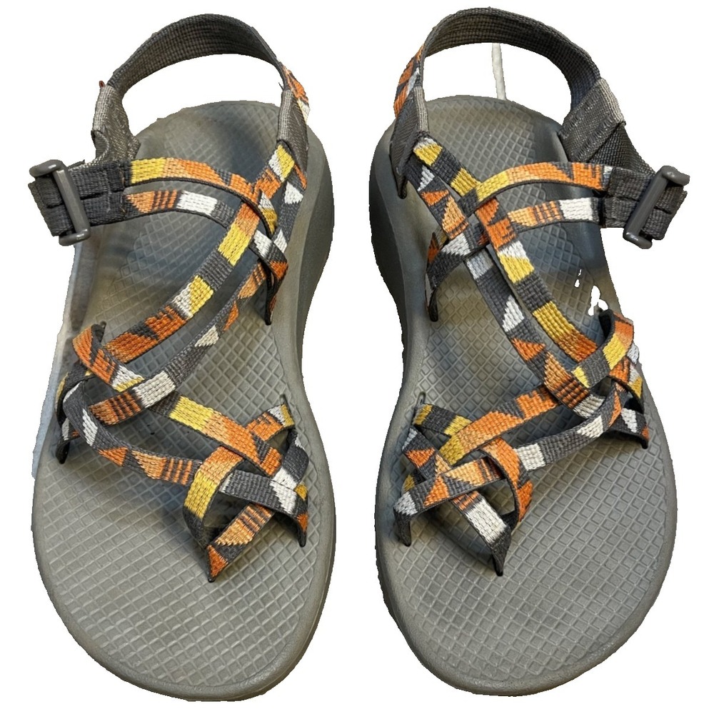 Chaco Z/Cloud X2 Hiking Sandals Puzzle Poppy Orange‎ Gray Womens 7 UK 5 EU 38